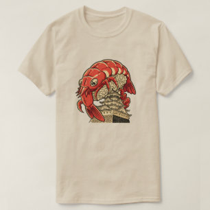 Cute Garnaal Sushi op Japans Kasteel Kunstontwerp T-shirt