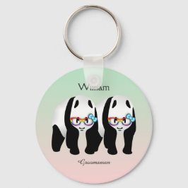 Cute Gay Pandas Rainbow Weargging Glasses Sleutelhanger