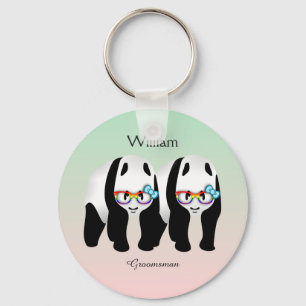 Cute Gay Pandas Rainbow Weargging Glasses Sleutelhanger