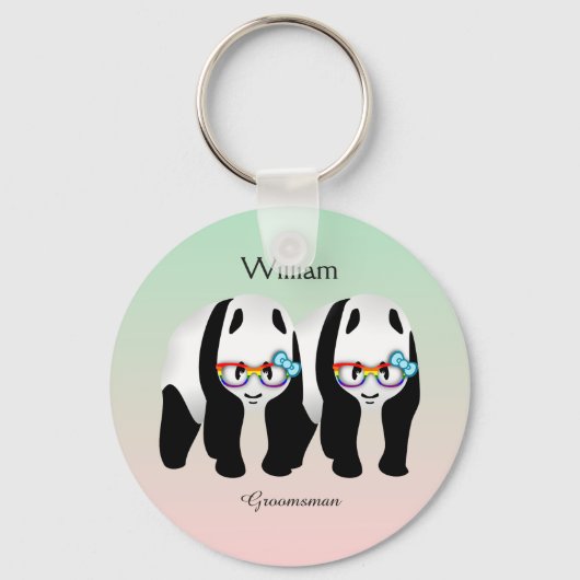 Cute Gay Pandas Rainbow Weargging Glasses Sleutelhanger (Voorkant)