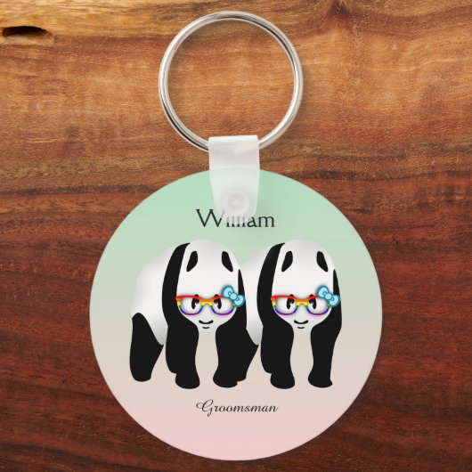Cute Gay Pandas Rainbow Weargging Glasses Sleutelhanger (Voorkant)