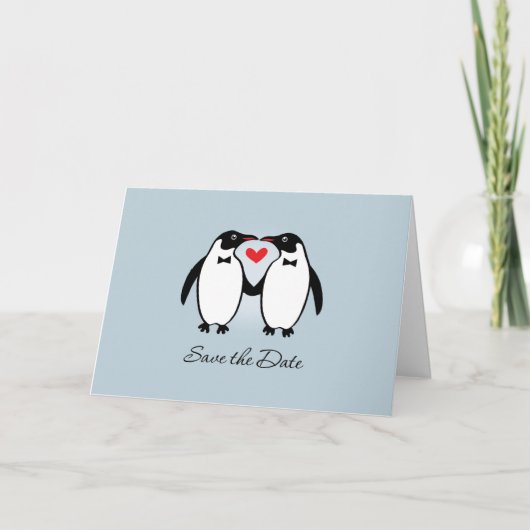 Cute Gay Penguins Wedding Save the Date Aankondiging (Voorkant)