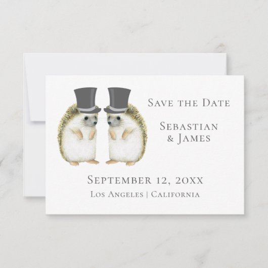 Cute Gay Wedding Hedgel Couple Save the Date (Voorkant)