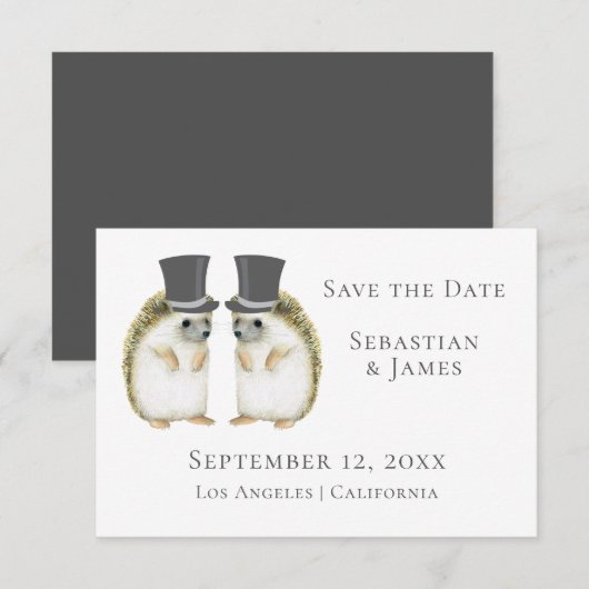 Cute Gay Wedding Hedgel Couple Save the Date (Voorkant / Achterkant)