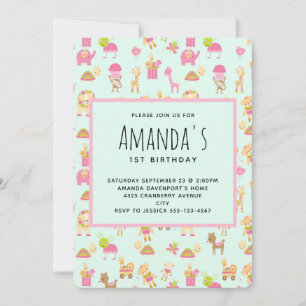 Cute Geboorte Dieren Patroon Verjaardag Kaart