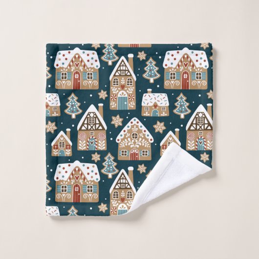 Cute Gebruine Huizen & Koekjes Blauw Kerstmis Bad Handdoek (Wasdoekje)