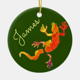 Cute gecko eco waterverf kerstnaam keramisch ornament
