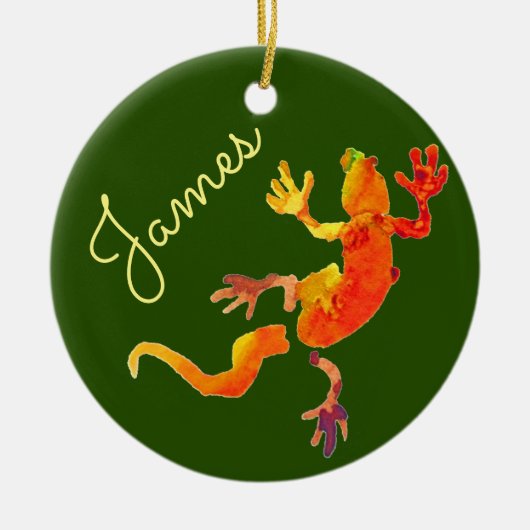 Cute gecko eco waterverf kerstnaam keramisch ornament (Voorkant)
