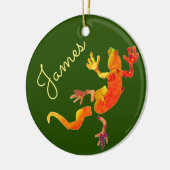 Cute gecko eco waterverf kerstnaam keramisch ornament (Links)