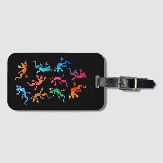 Cute geckos lizard wildlife art illustratie bagagelabel (Voorkant (horizontaal))