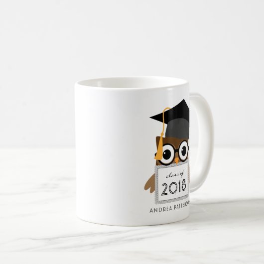 Cute Geeky Afstuderen Owl Persoonlijk Afstuderen Koffiemok (Voorkant rechts)
