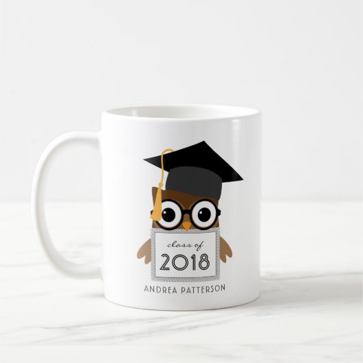 Cute Geeky Afstuderen Owl Persoonlijk Afstuderen Koffiemok (Links)