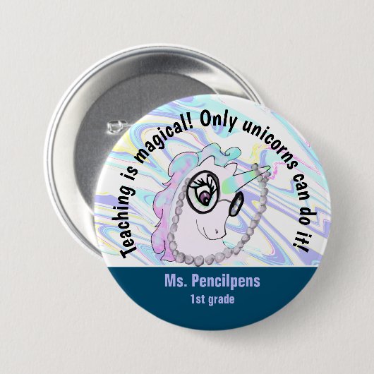 Cute Geeky Unicorn Teaching Statement Button (Voorkant /achterkant)