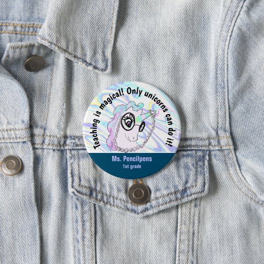 Cute Geeky Unicorn Teaching Statement Button (In situ)
