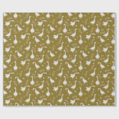 Cute Geese and Footprint Pattern on Olive Green Cadeaupapier (Vlak)
