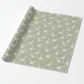 Cute Geese and Footprint Pattern on Sage Green Cadeaupapier (Uitgerold)
