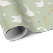 Cute Geese and Footprint Pattern on Sage Green Cadeaupapier (Rol Hoek)