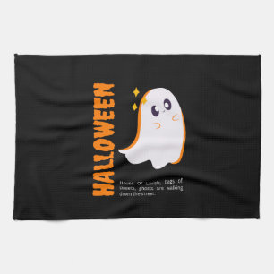 Cute Geest Halloween Keukenhanddoek Oranje