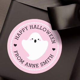Cute geest Happy Halloween uit douanenaam roze Ronde Sticker