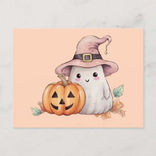 Cute Geest Heksen Hoed Jack-O' Lantern Halloween Feestdagenkaart