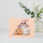 Cute Geest Heksen Hoed Jack-O' Lantern Halloween Feestdagenkaart (Staand voorkant)