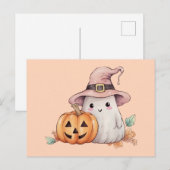 Cute Geest Heksen Hoed Jack-O' Lantern Halloween Feestdagenkaart (Voorkant / Achterkant)