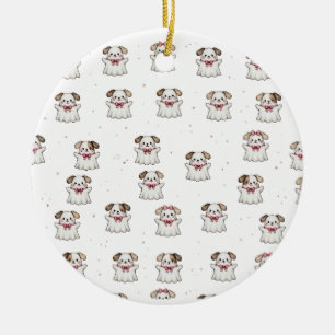 Cute Geest Hond Halloween Bandana Roze Strik Spoky Keramisch Ornament