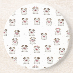 Cute Geest Hond Halloween Bandana Roze Strik Spoky Zandsteen Onderzetter