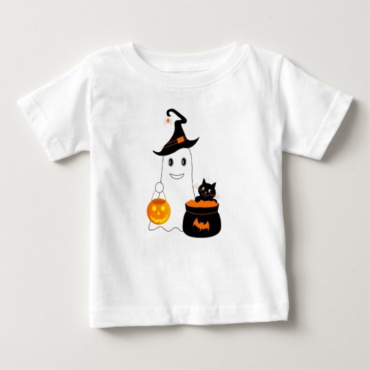Cute geest met zwarte kat viert halloween (Voorkant)