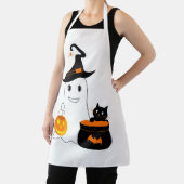 Cute geest met zwarte kat viert halloween schort (Insitu)