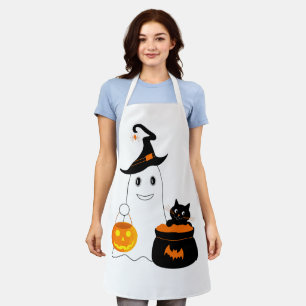 Cute geest met zwarte kat viert halloween schort