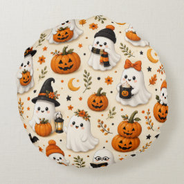 Cute Geest & Pompoen Halloween Patroon Rond Kussen