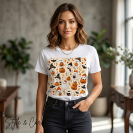 Cute Geest & Pompoen Halloween Patroon Tri-Blend Shirt