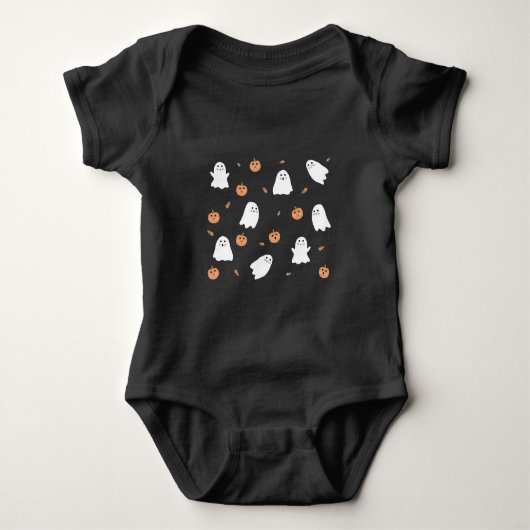 Cute Geest & Pompoen Zwarte Halloween Patroon Romper (Voorkant)