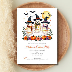 Cute Geesten Bloemen Pompoenen Vleermuizen Hallowe Kaart