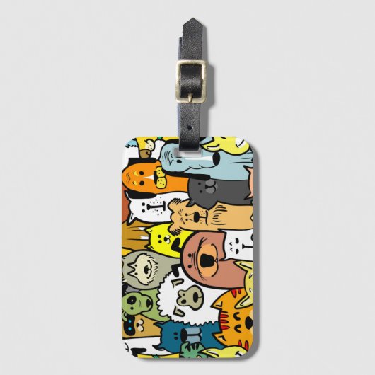 Cute geïllustreerde huisdieren achtergrond bagagelabel (Voorkant (verticaal))