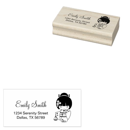 Cute Geisha Girl Adres Rubberstempel (Gestempeld)