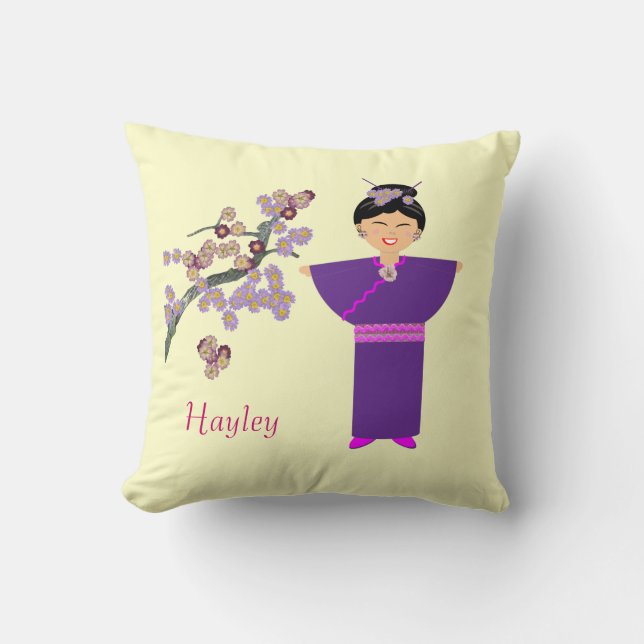 Cute Geisha Girl Blossom Personalized Pillow Kussen (Voorkant)