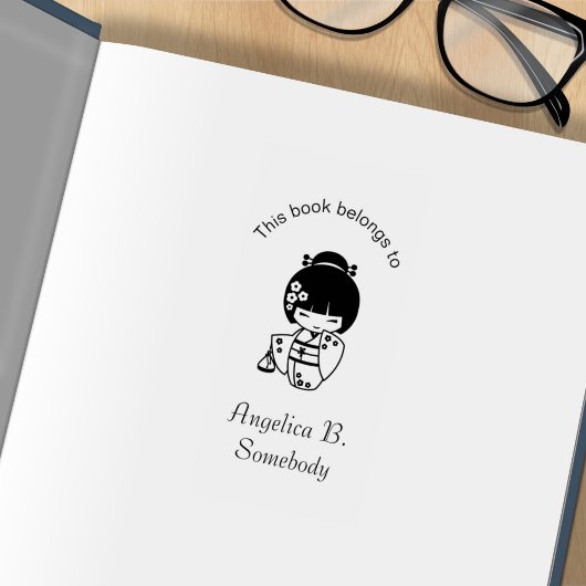 Cute Geisha Girl Bookplate Rubberstempel