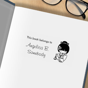 Cute Geisha Girl Bookplate Rubberstempel