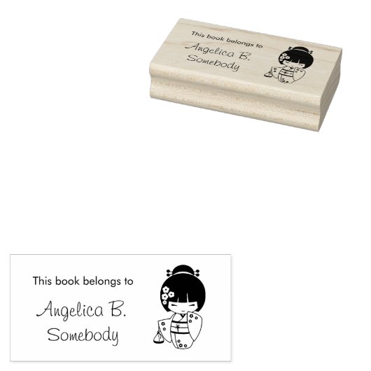 Cute Geisha Girl Bookplate Rubberstempel (Gestempeld)