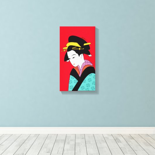 Cute Geisha Japanse kunst Canvas Afdruk (Insitu (Houten vloer))