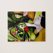 Cute Geisha met groene kimono originele kunst Legpuzzel (Horizontaal)