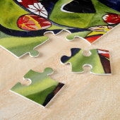 Cute Geisha met groene kimono originele kunst Legpuzzel (Zijkant)