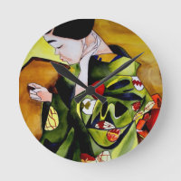 Cute Geisha met groene kimono originele kunst