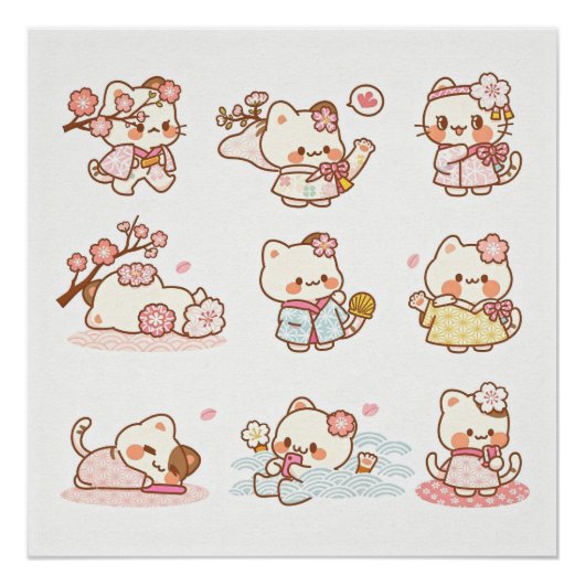 Cute Geisha-style cat Perfect Poster (Voorkant)