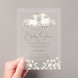 Cute Geiten & Madeliefjes Baby Shower Acryl Uitnodigingen