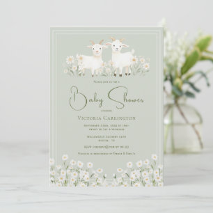 Cute Geiten & Madeliefjes Baby Shower Kaart