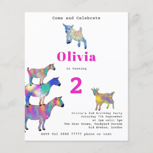 Cute Geiten Meisjes 2e Verjaardagsfeestje roze Flyer