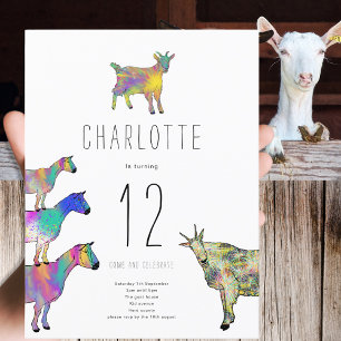 Cute Geitenboerderij Dier 12e Verjaardagsfeest Bud Uitnodiging Briefkaart